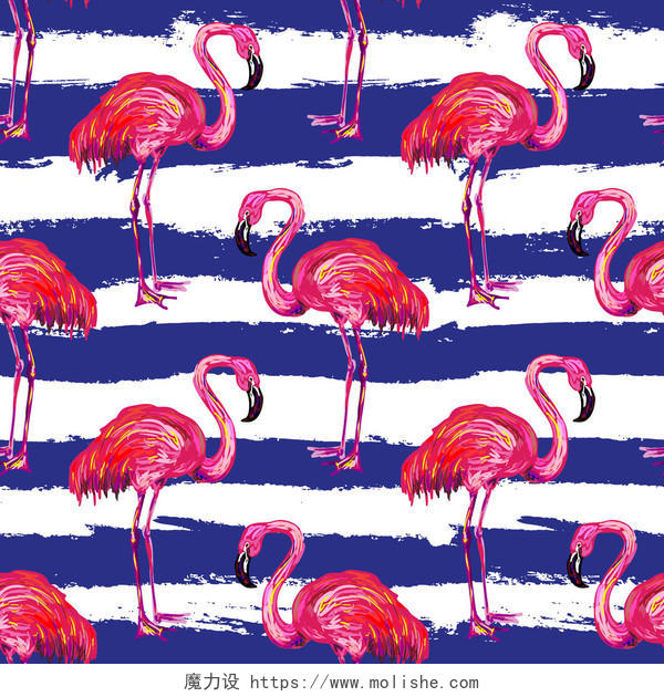 粉红色美国或加勒比火烈鸟抽象背景矢量插图